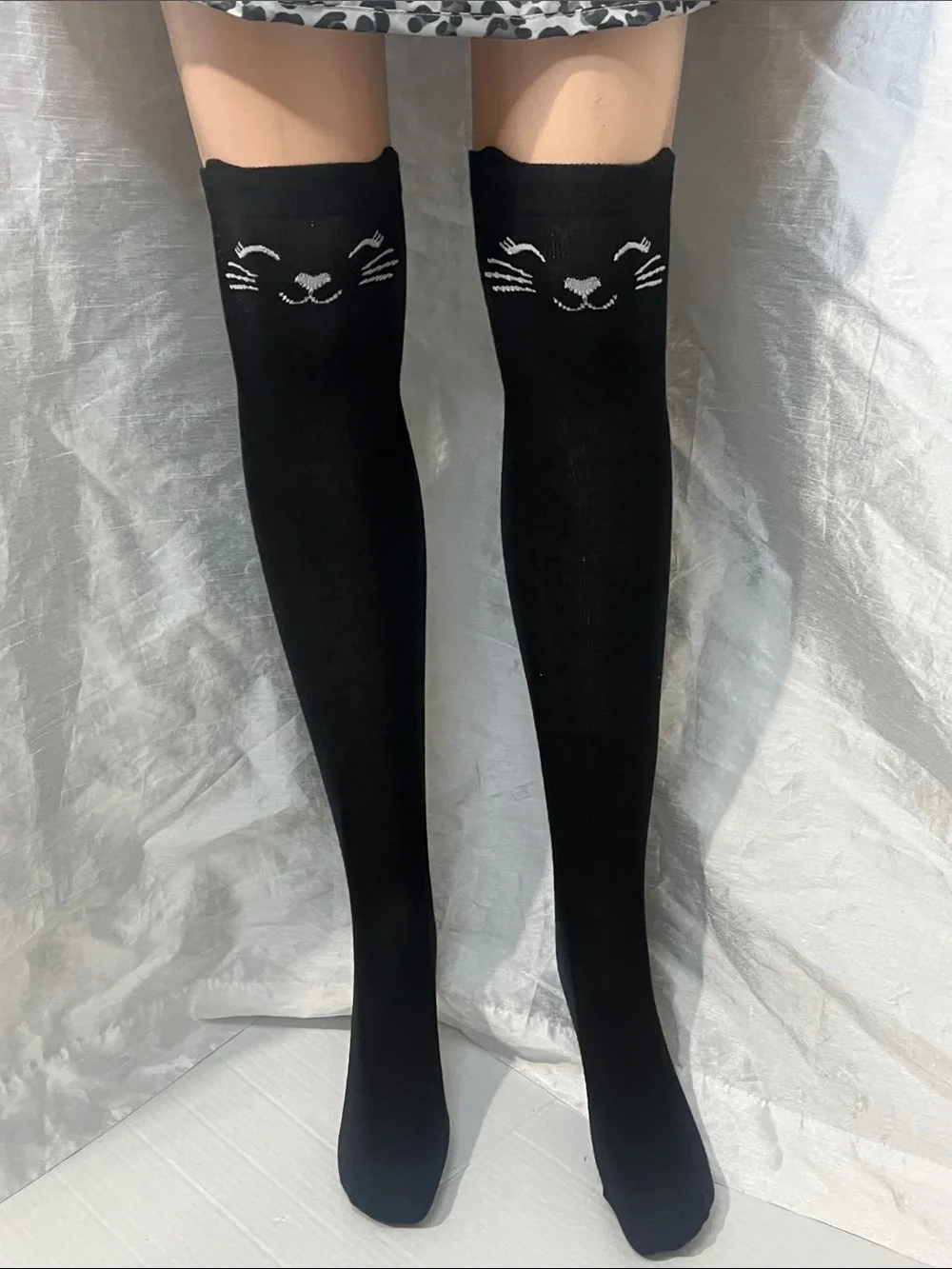 Black Cat Thigh High Socks  / Over-the-Knee Socks Cat Face